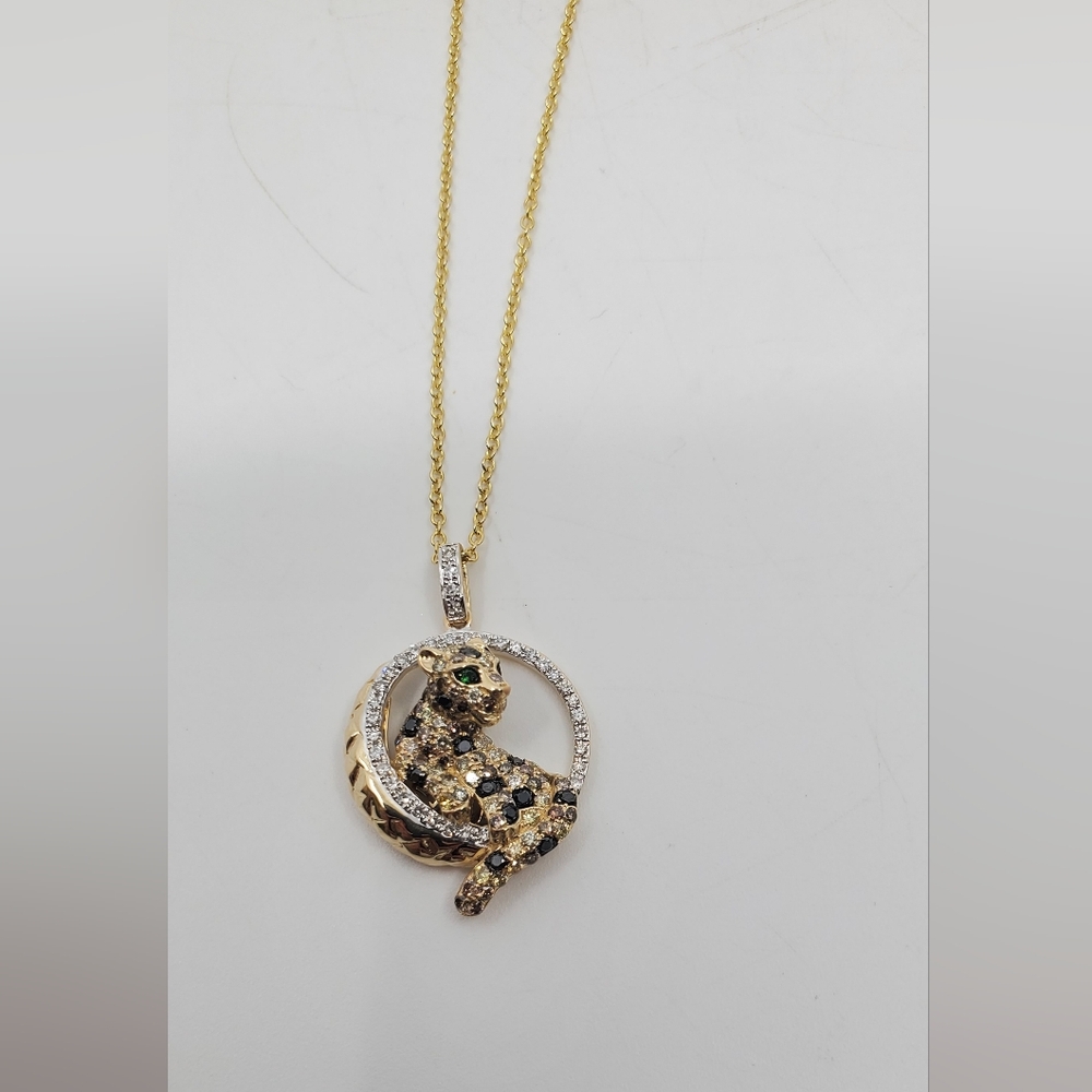 Effy 14K Yellow Gold Multi Color Diamond Panther Pendant - Picture 3 of 9